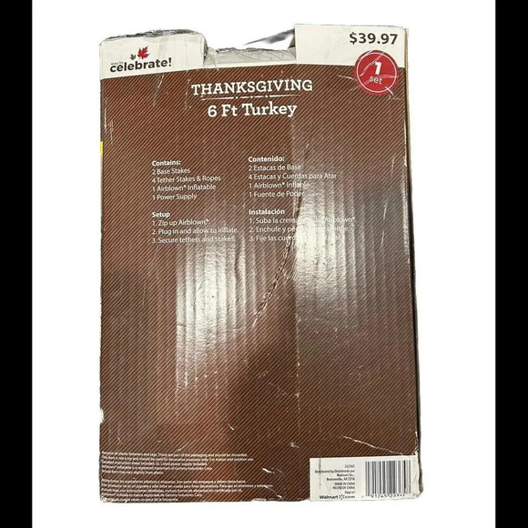 Gemmy Airblown Inflatable 6 Foot Turkey Thanksgiving Pilgrim Hat Lights up - Picture 3 of 5